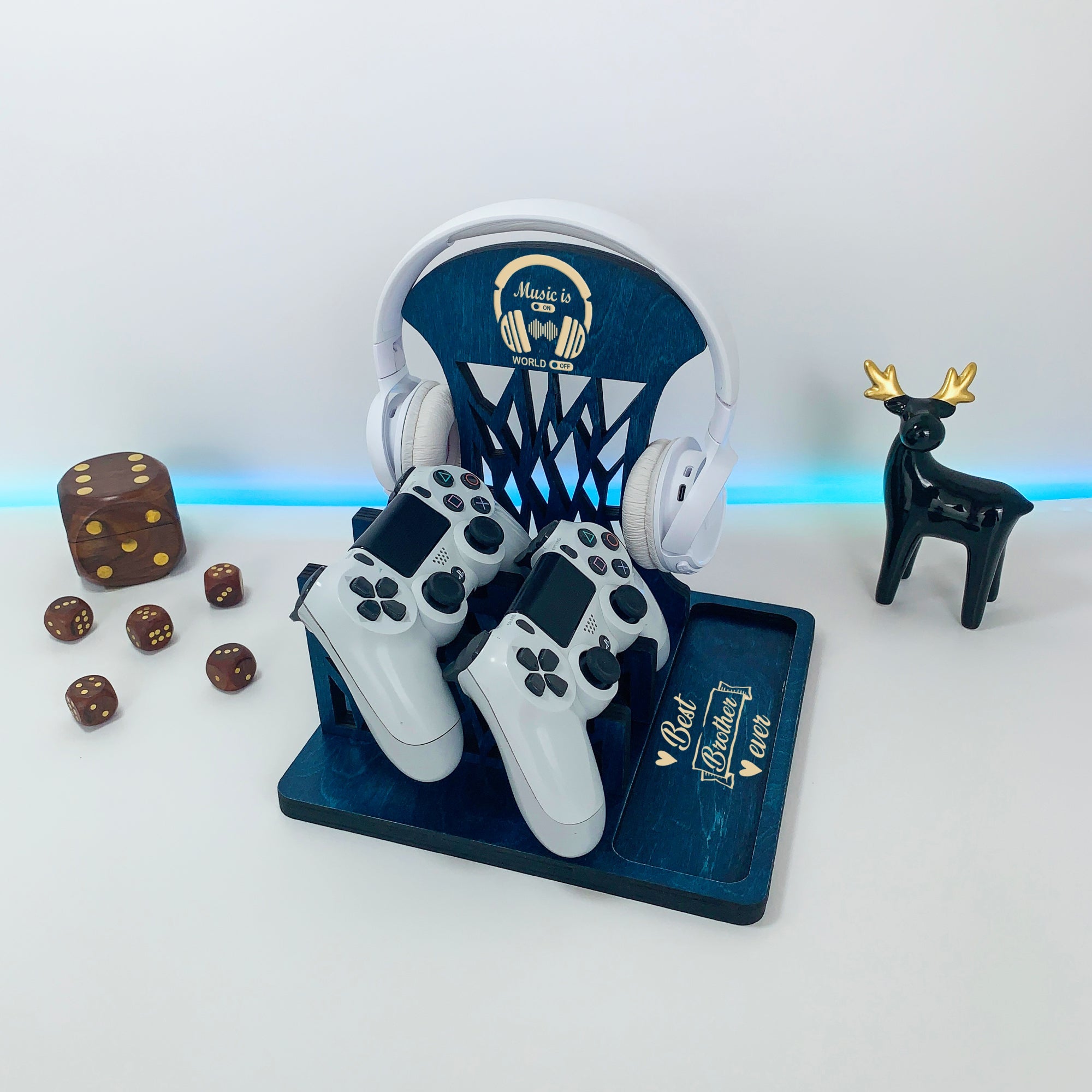 Personalized Game Controller Stand and Headphone Holder