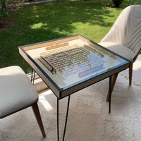 Rustic Scrabble Table with removable top glass, Convertible Coffee, Puzzle, and Display Table Functionality