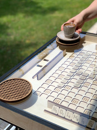 Rustic Scrabble Table with removable top glass, Convertible Coffee, Puzzle, and Display Table Functionality