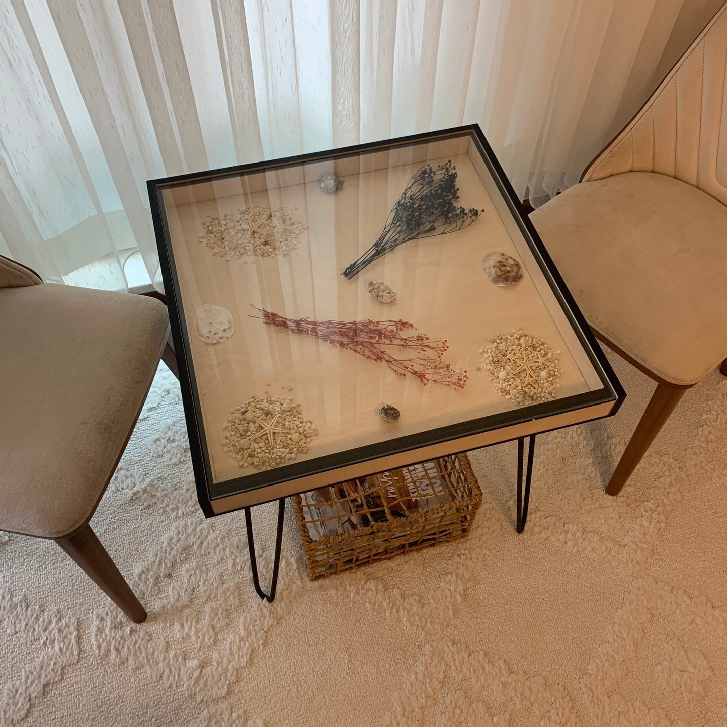 Rustic Scrabble Table with removable top glass, Convertible Coffee, Puzzle, and Display Table Functionality