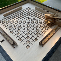 Rustic Scrabble Table with removable top glass, Convertible Coffee, Puzzle, and Display Table Functionality