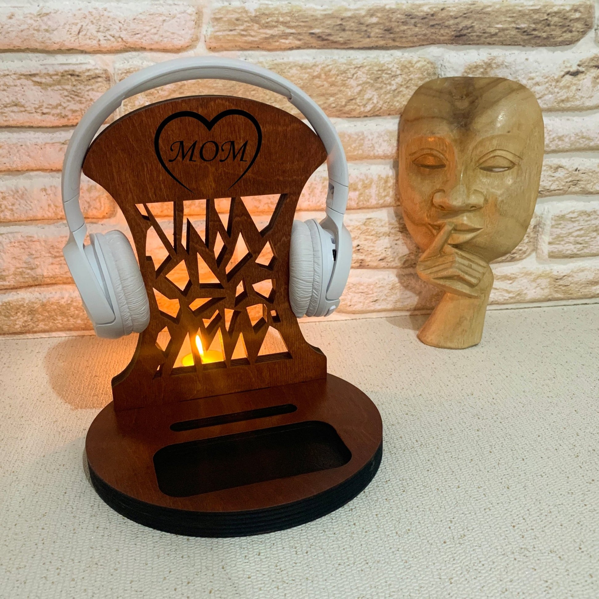 Personalized Wood headphone Stand and phone holder Venocci, Gifts for her, Gifts for daughter, gifts for wife, valentines day gifts, teen girl gifts