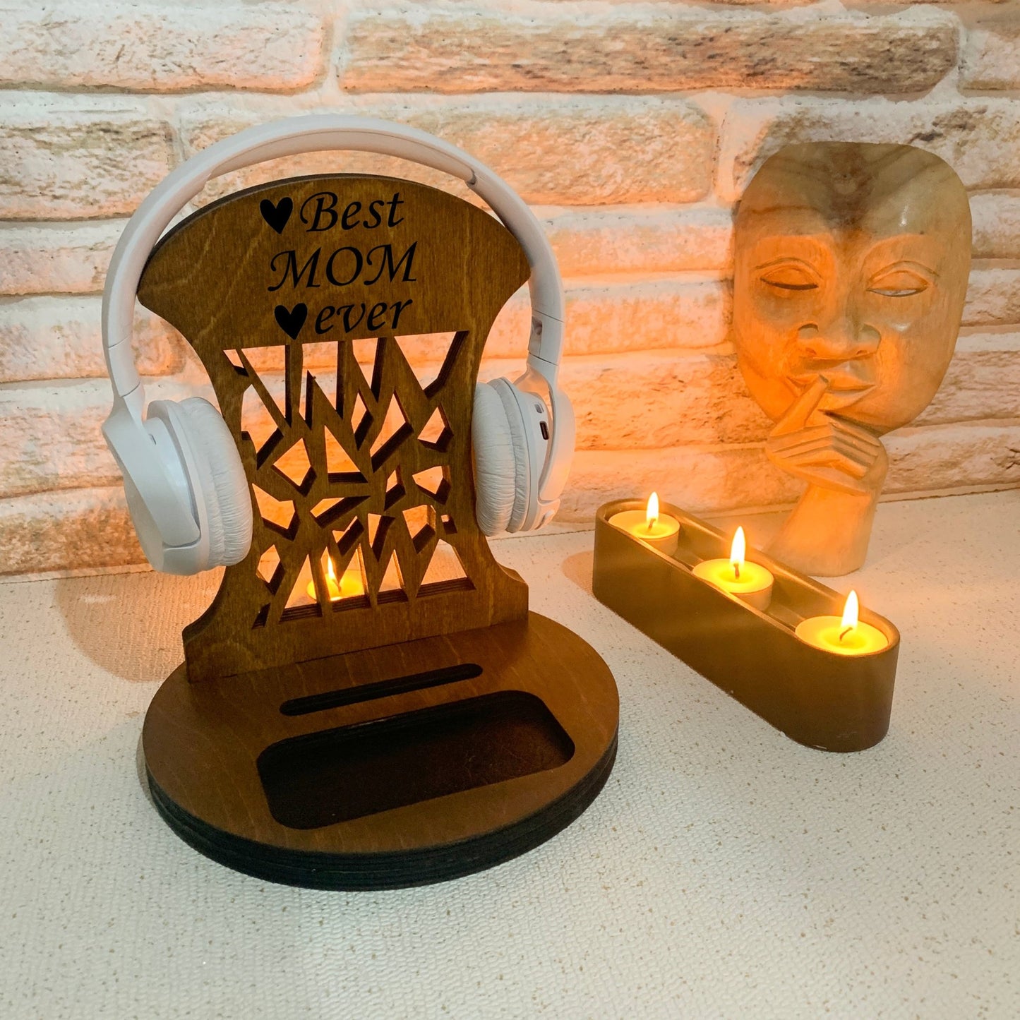 Personalized Wood Phone Stand and Headset Stand_Venocci