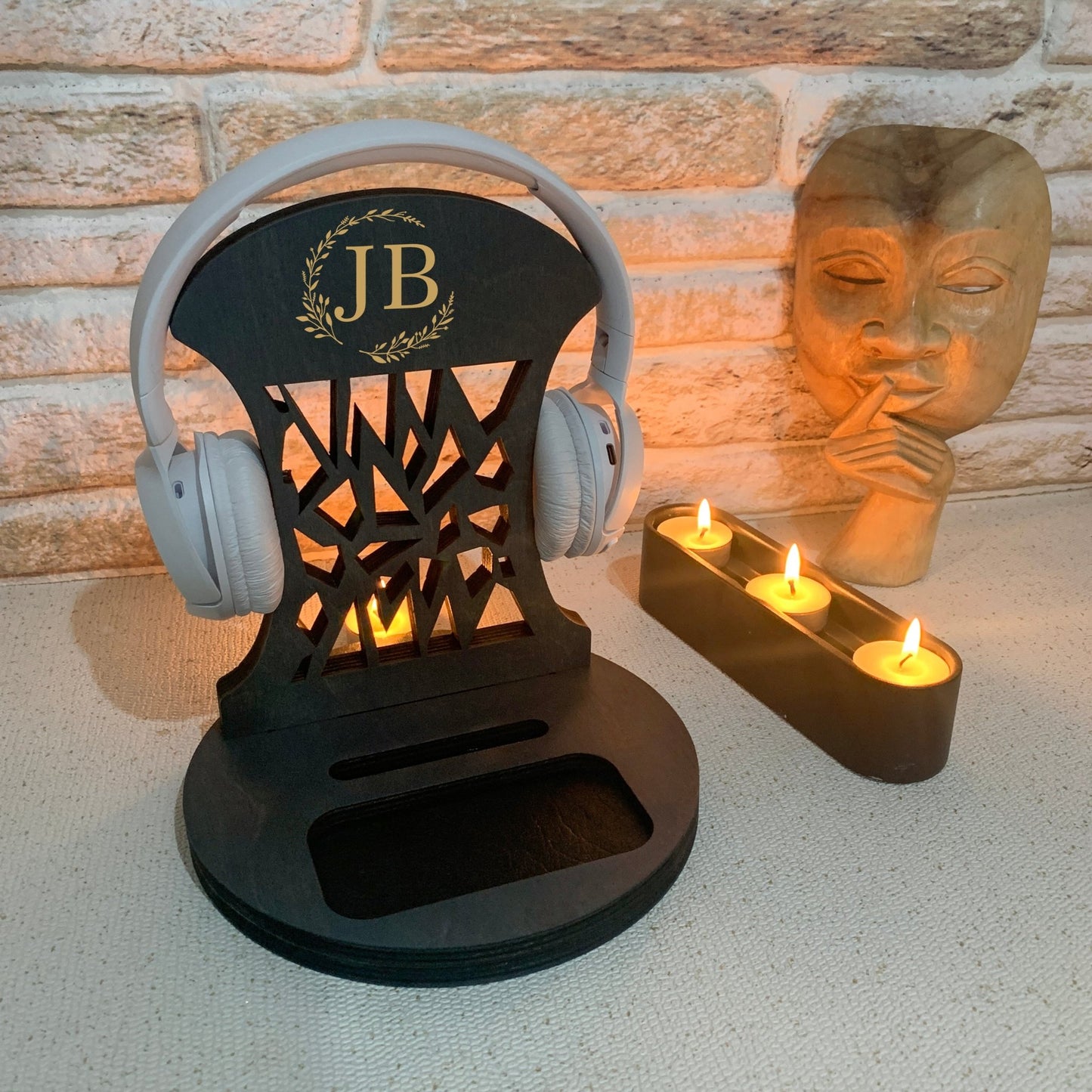 Personalized Wood Phone Stand and Headset Stand_Venocci